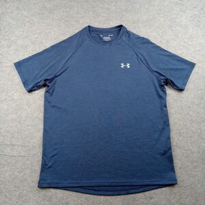 Under Armour Shirt Mens Medium Blue The Tech Tee V-Neck Short Sleeve Top 1328190
